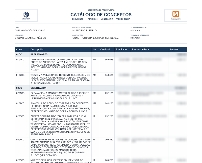 Reporte PDF de catálogo de conceptos generado por KOSAN.